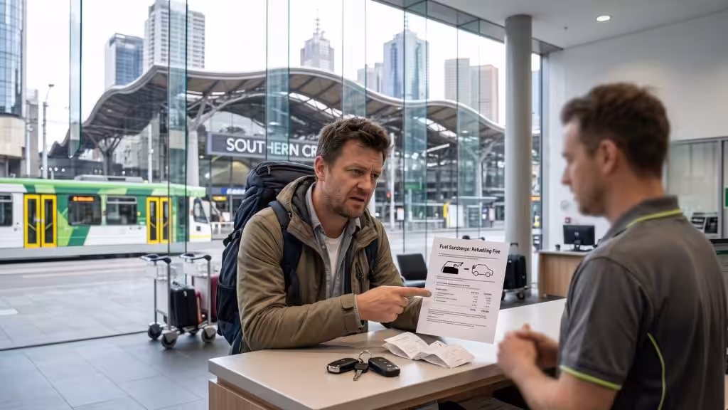 A customer discussing rental terms to ensure there are no surprise fees added to their bill. We help you avoid costly mistakes for a smoother, cheaper trip.